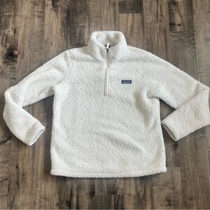 PATAGONIA Womens LARGE Los Gatos 1/4 Zip Pullover Fleece Sweater Dyno White
